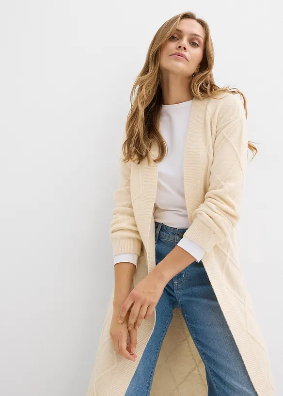 Maxi cardigan in maglia con motivo a rombi, bonprix