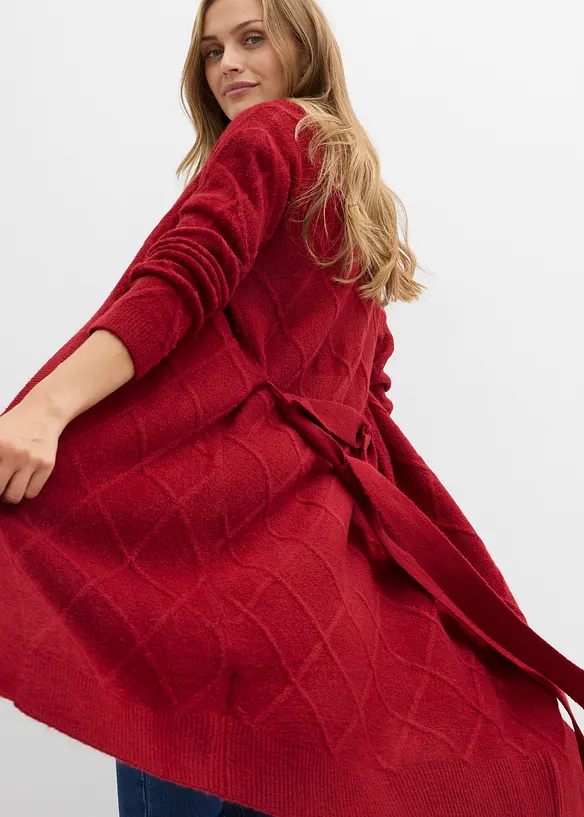 Maxi cardigan in maglia con motivo a rombi, bonprix