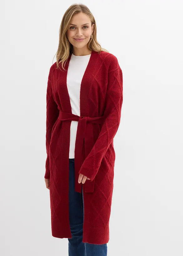 Maxi cardigan in maglia con motivo a rombi, bonprix