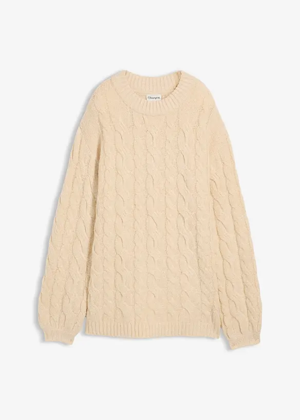 Maglione oversize con lavorazione a trecce, bonprix
