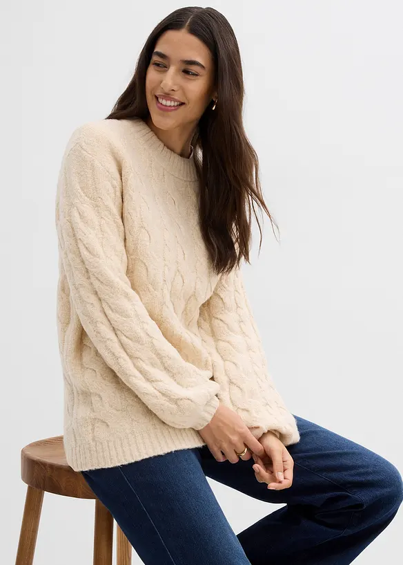 Maglione oversize con lavorazione a trecce, bonprix