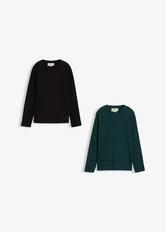 Maglia a maniche lunghe in puro cotone biologico (pacco da 2), bonprix