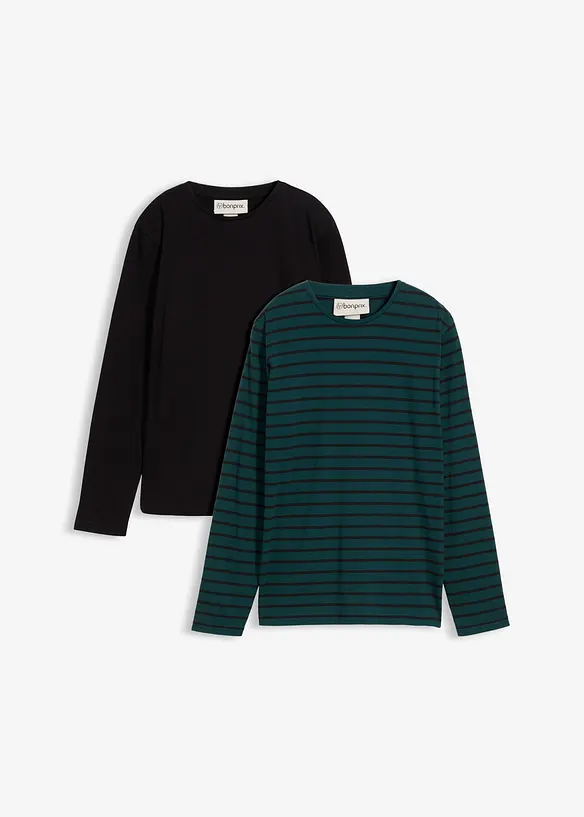 Maglia a maniche lunghe in puro cotone biologico (pacco da 2), bonprix