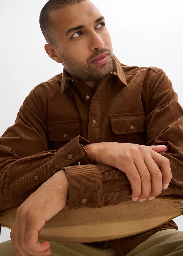 Camicia di velluto a coste elasticizzato con cotone, bonprix