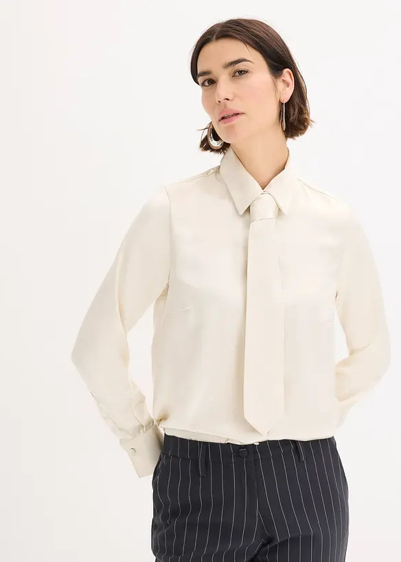 Camicetta in satin con cravatta staccabile (set 2 pezzi), bonprix