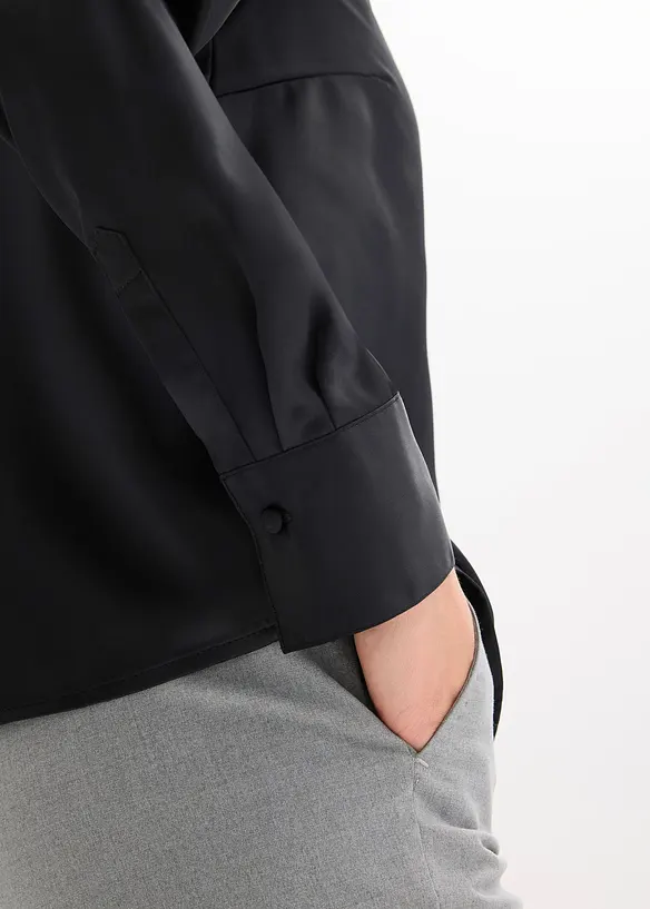 Camicetta in satin con cravatta staccabile (set 2 pezzi), bonprix