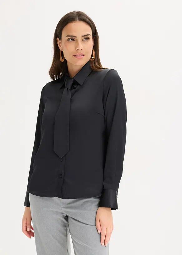 Camicetta in satin con cravatta staccabile (set 2 pezzi), bonprix