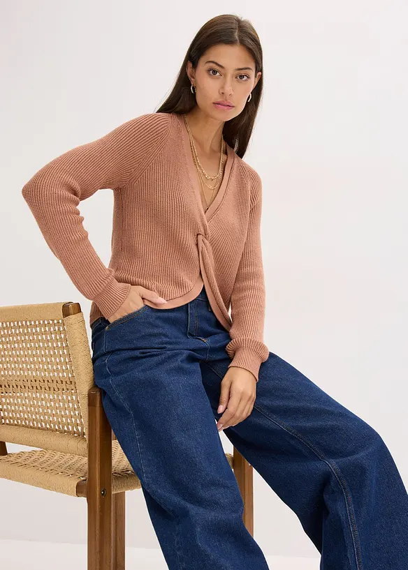 Maglione a coste in misto viscosa fluente, bonprix