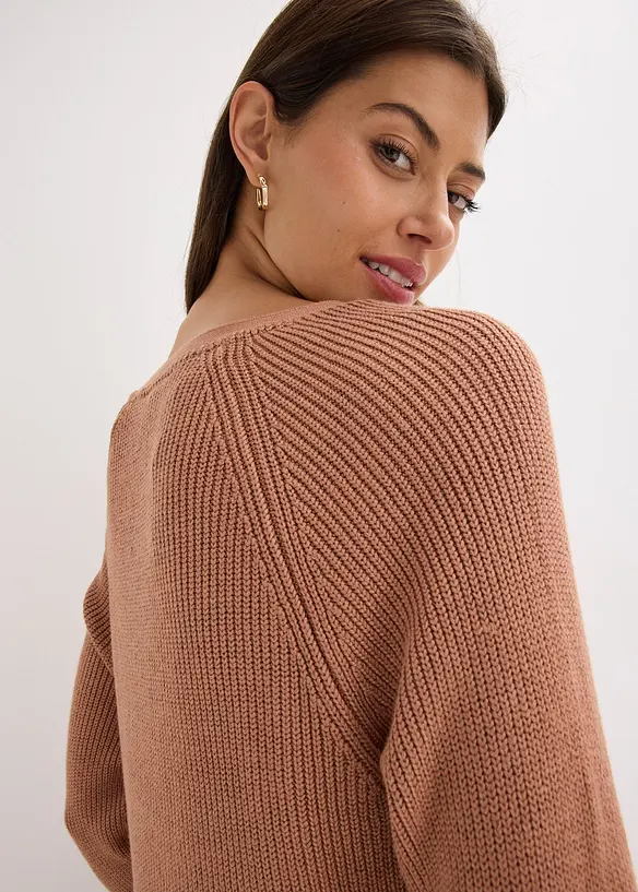 Maglione a coste in misto viscosa fluente, bonprix