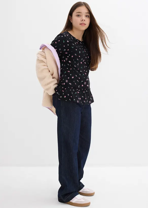 Maglia a maniche lunghe in misto cotone biologico elasticizzato, bonprix