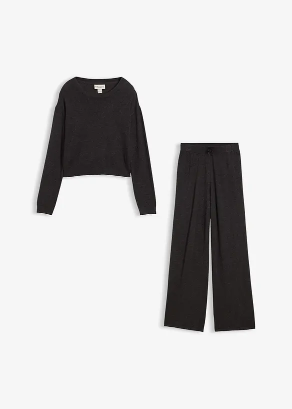 Maglione in filato fine e pantaloni in maglia di morbida viscosa (set 2 pezzi), bonprix