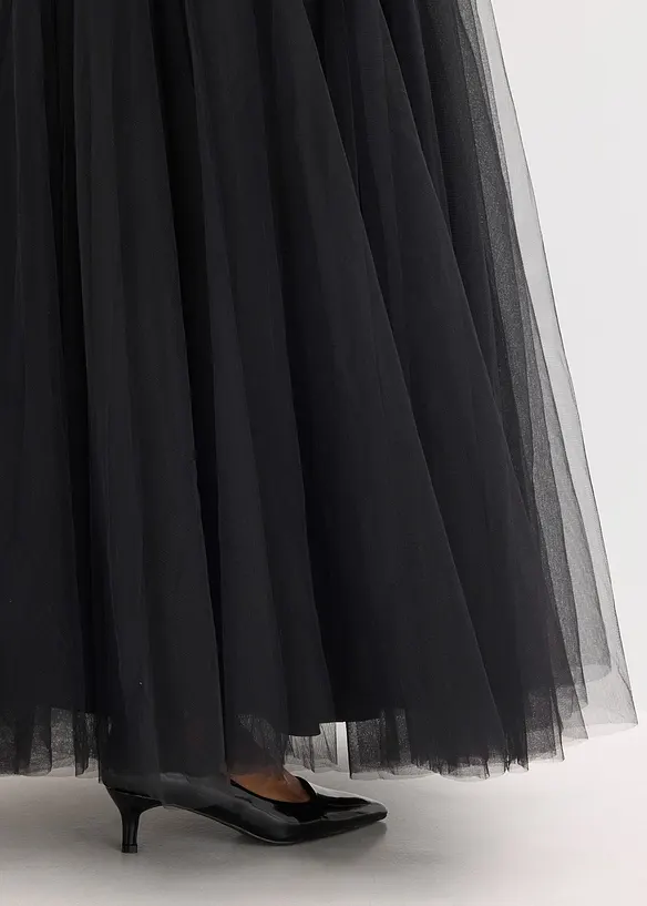 Abito lungo in fine tulle con ricami e paillettes, bonprix