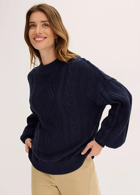 Maglione oversize con lavorazione a trecce, bonprix