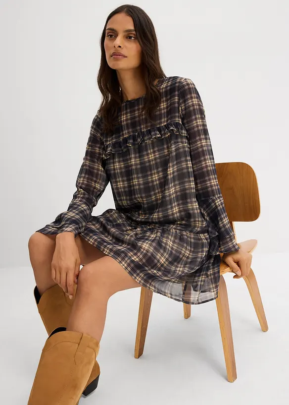 Abito in chiffon con volant, bonprix