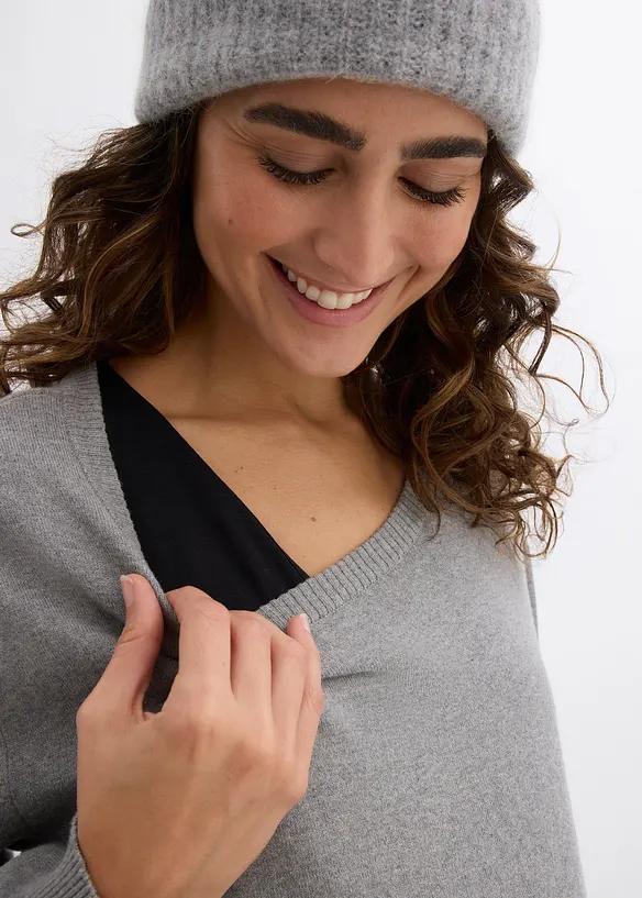 Set 3 in 1 in maglia di cotone, con maglia premaman e top per l’allattamento, bonprix