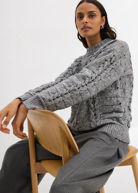 Maglione in  filato grosso a trecce, bonprix