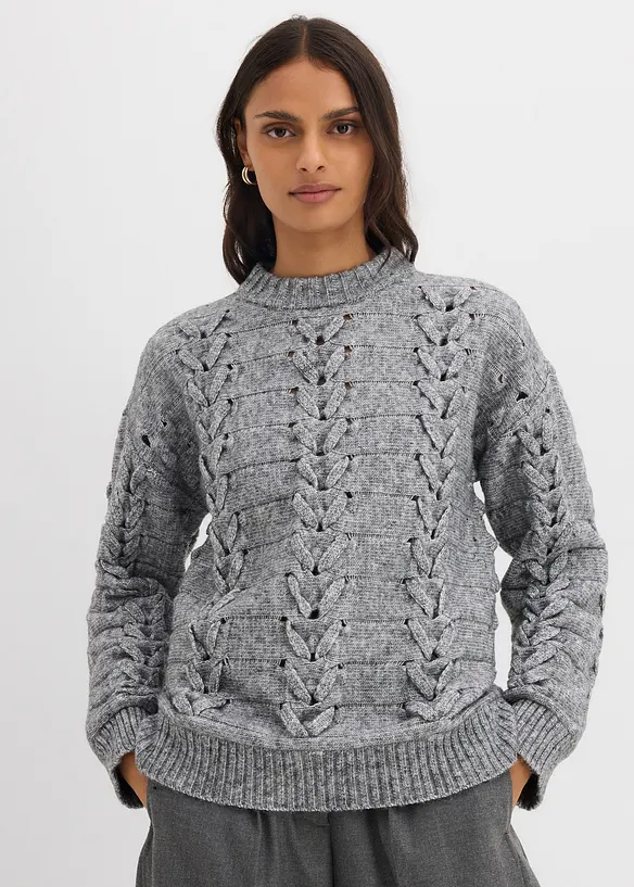 Maglione in  filato grosso a trecce, bonprix