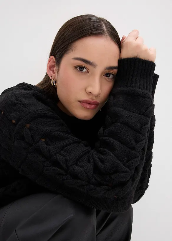 Maglione in  filato grosso a trecce, bonprix