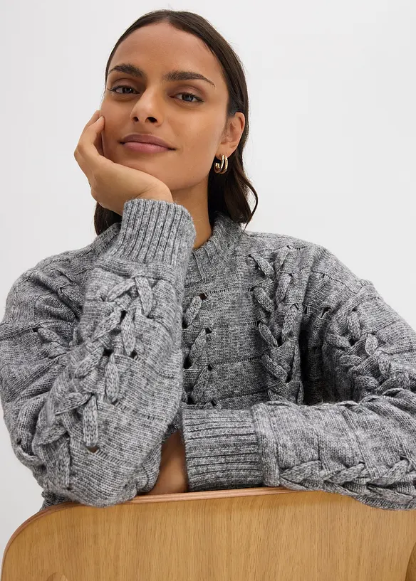Maglione in  filato grosso a trecce, bonprix