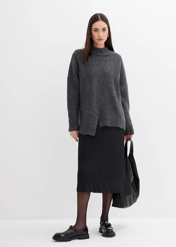 Maglione in misto lana con fondo asimmetrico, bonprix
