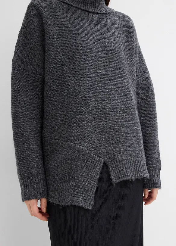 Maglione in misto lana con fondo asimmetrico, bonprix