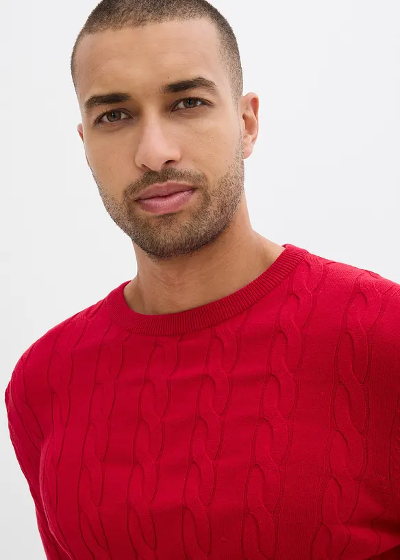 Maglione in filato fine a trecce, slim fit, bonprix