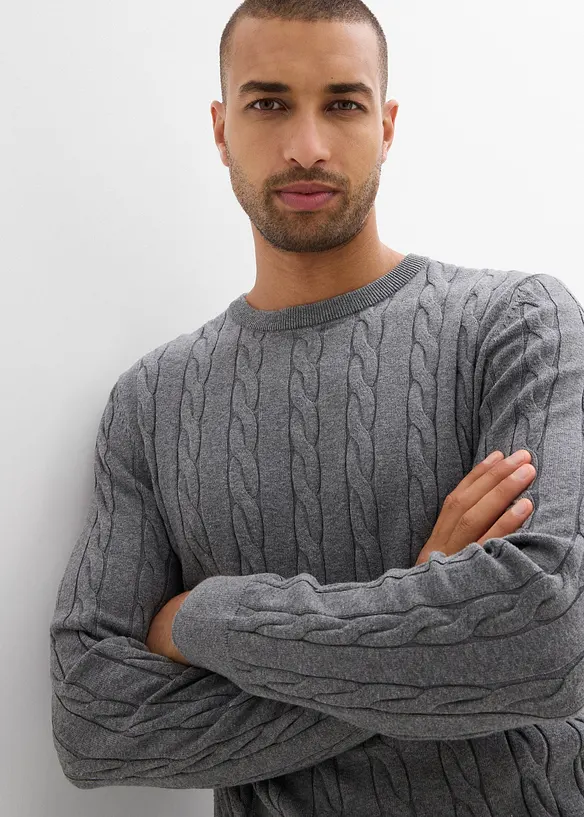 Maglione in filato fine a trecce, slim fit, bonprix