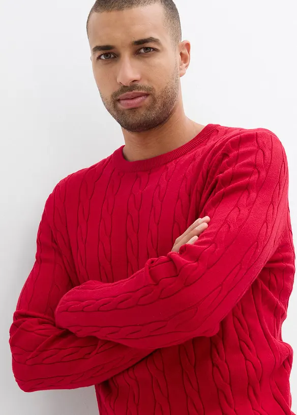 Maglione in filato fine a trecce, slim fit, bonprix