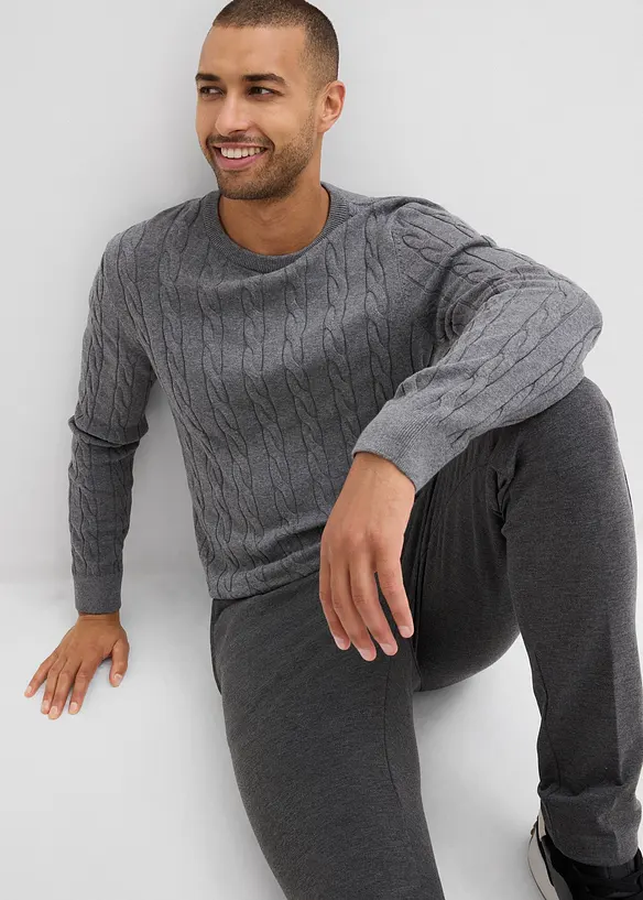 Maglione in filato fine a trecce, slim fit, bonprix