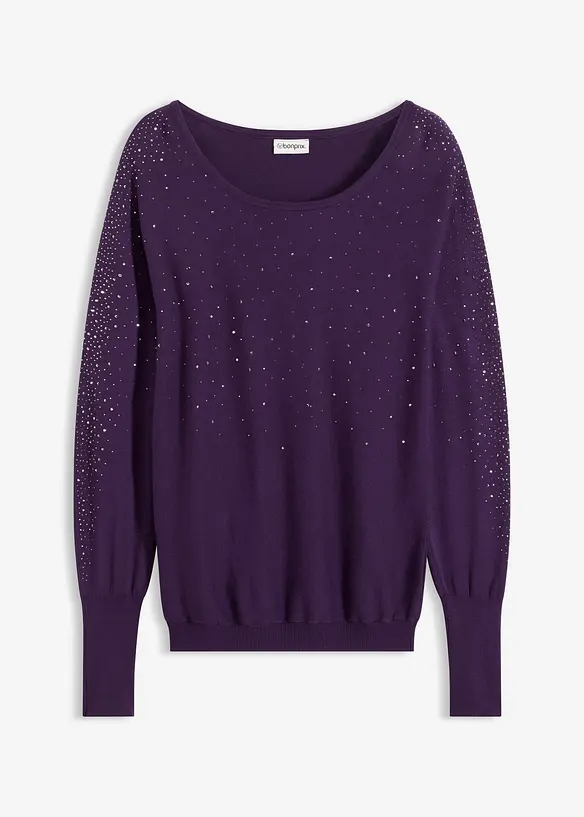 Maglione in filato fine con applicazione di strass, bonprix