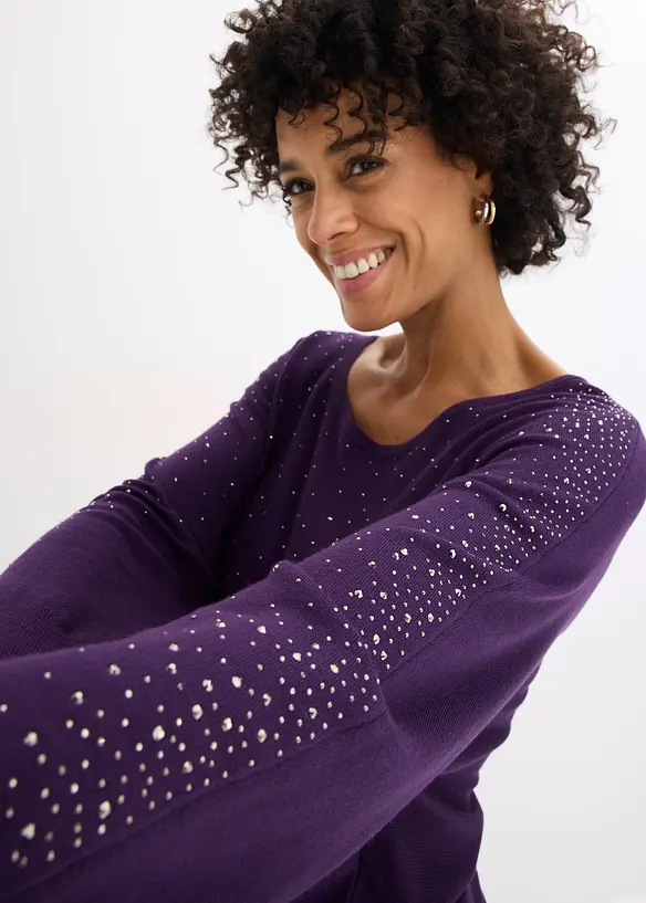 Maglione in filato fine con applicazione di strass, bonprix