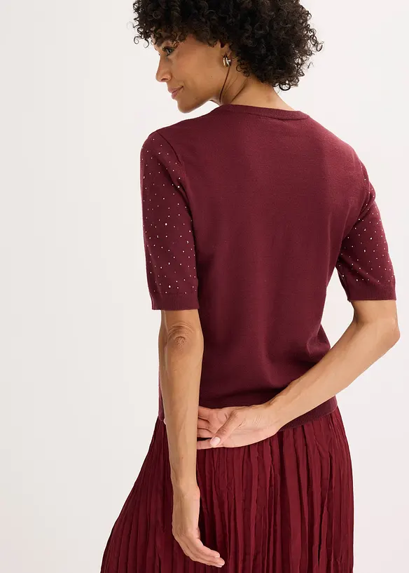 Maglioncino in filato fine a mezza manica con strass, bonprix