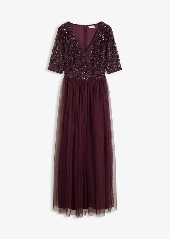 Abito da sera in tulle delicato con ricamo e paillettes, bonprix