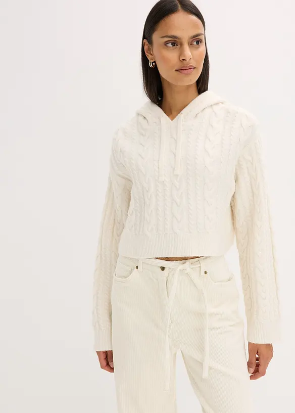 Maglione in  filato grosso con cappuccio, bonprix