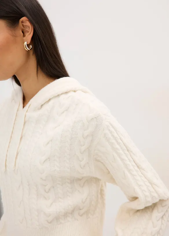 Maglione in  filato grosso con cappuccio, bonprix