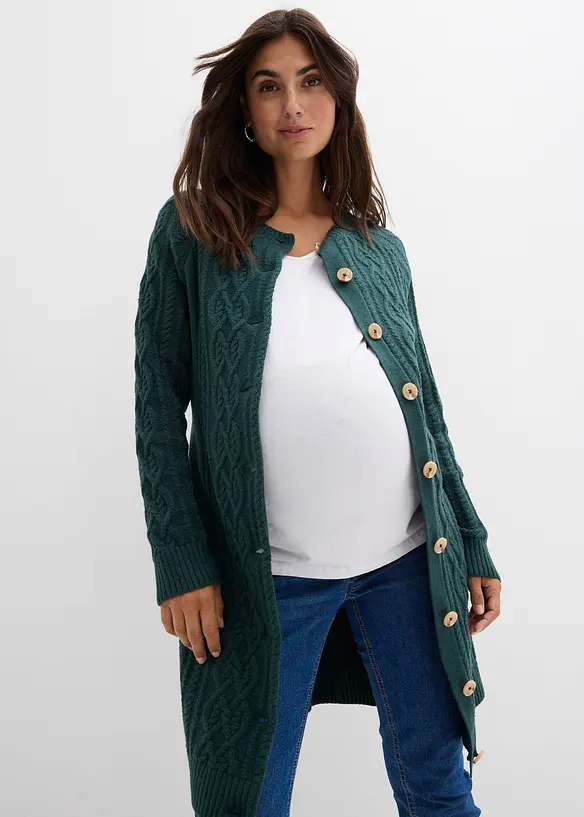 Cardigan prémaman extra lungo e abito di maglia in misto cotone, bonprix