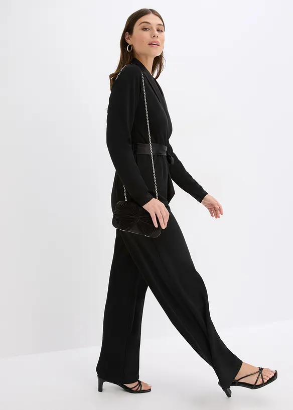 Tuta in crêpe strutturato con inserto di satin, bonprix