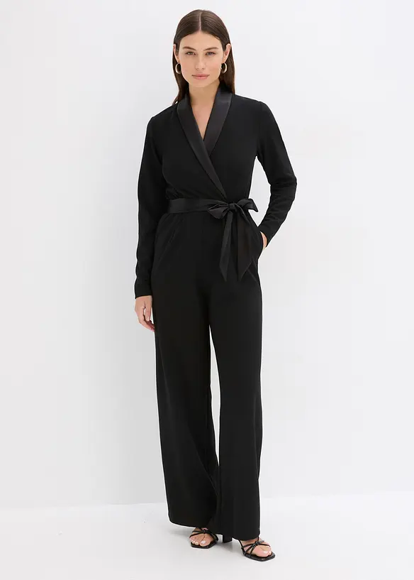 Tuta in crêpe strutturato con inserto di satin, bonprix
