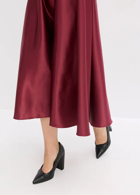 Abito midi in satin lucido con pizzo, bonprix