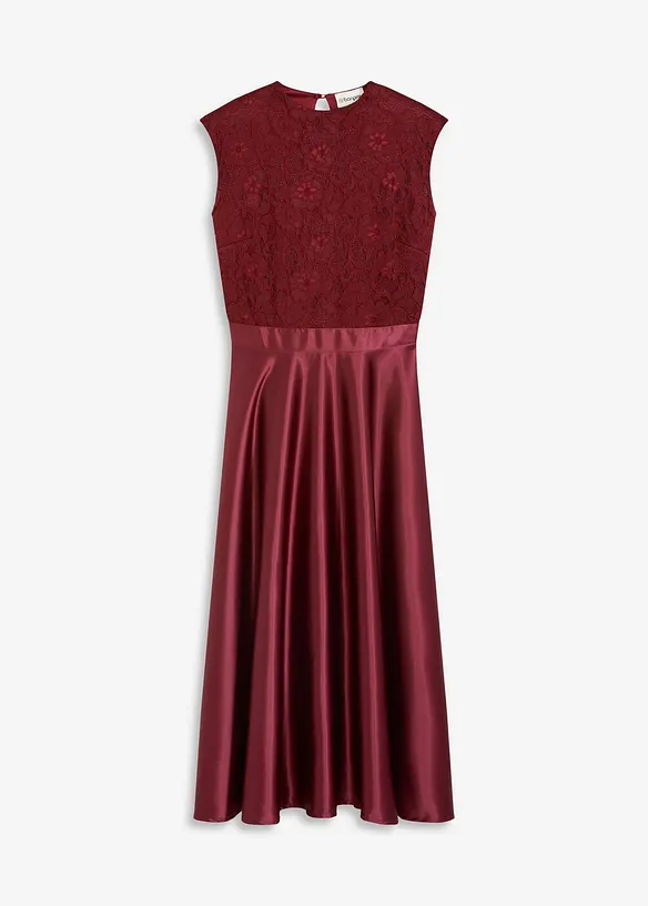 Abito midi in satin lucido con pizzo, bonprix