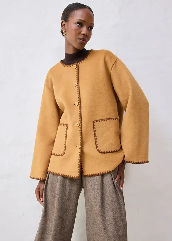 Giacca in lana con ricamo decorativo (set con sciarpa), bonprix