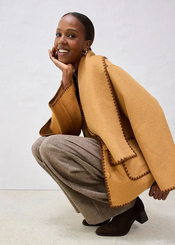 Giacca in lana con ricamo decorativo (set con sciarpa), bonprix