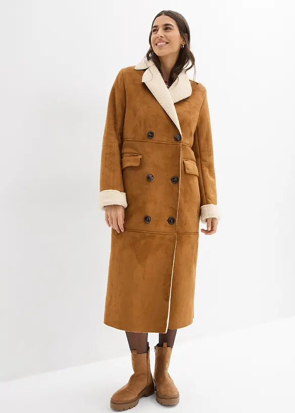 Cappotto in simil pelle con calda fodera in teddy, bonprix