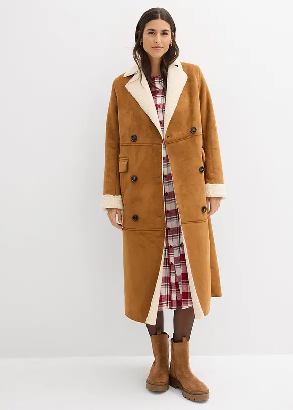 Cappotto in simil pelle con calda fodera in teddy, bonprix