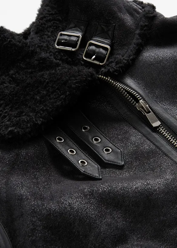 Giacca in similpelle con fodera teddy, bonprix