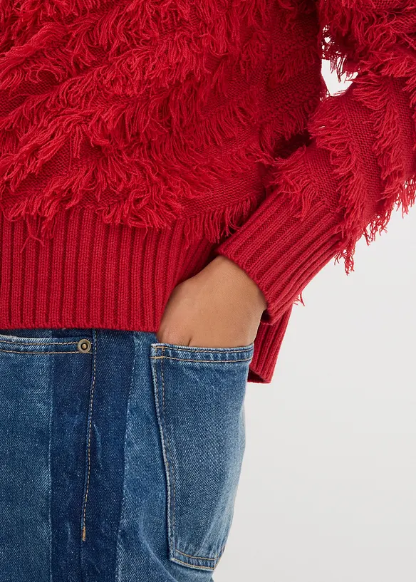 Maglione in filato grosso con frange, bonprix