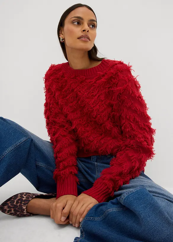 Maglione in filato grosso con frange, bonprix