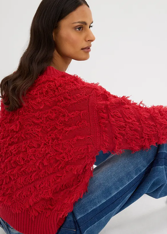 Maglione in filato grosso con frange, bonprix