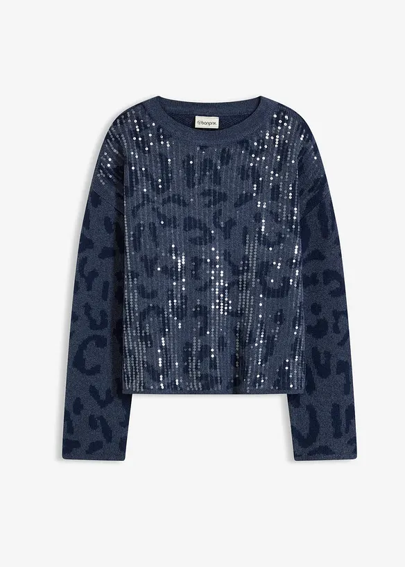 Maglione jacquard oversize con paillettes, bonprix