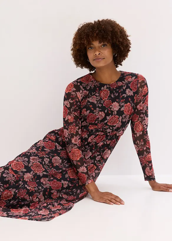 Abito midi in morbido mesh, bonprix